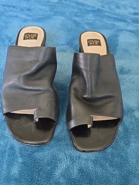 Louise et Cie Black Leather Slide Mules with Notch Detail